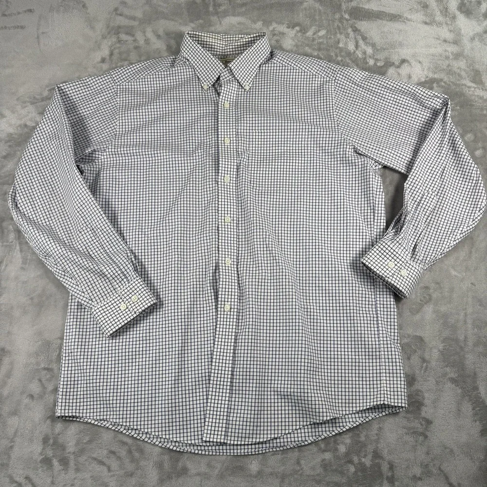 LL Bean Shirt Mens Large Black Blue Lines Wrinkle Resistant Button Down 0 MT78